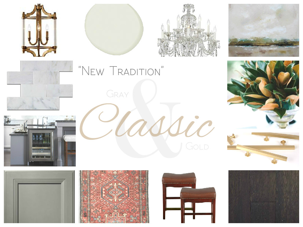 Gray and Gold Classic Traditional Kitchen - Carrara Marble and Gray Cabinets and Gold Hardware