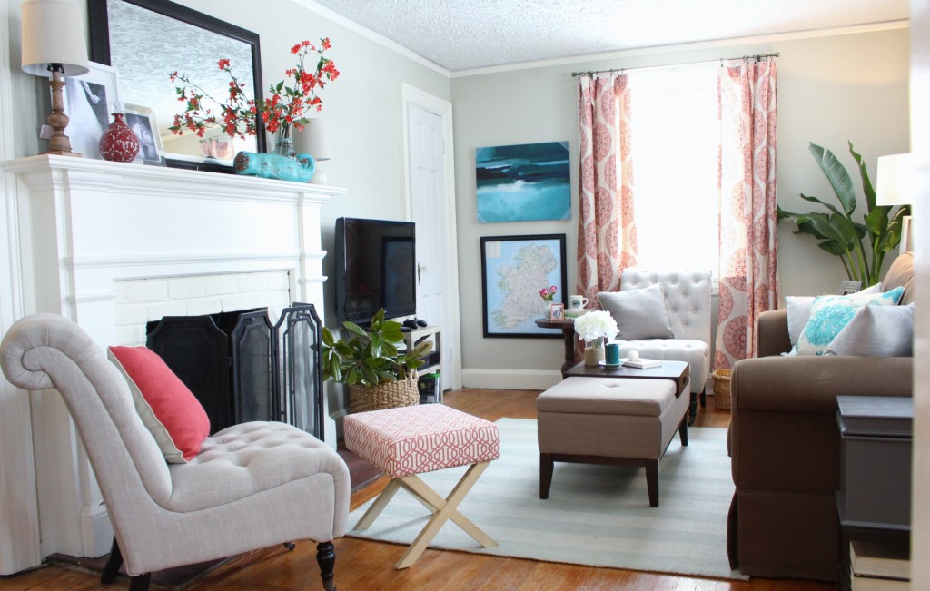 Coral and Teal Classic Living Room Interior Design