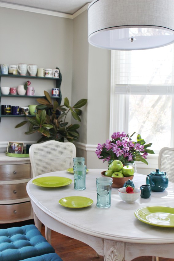 Eclectic and Colorful dining room and home office - Traditional yet modern - Coral and Teal 