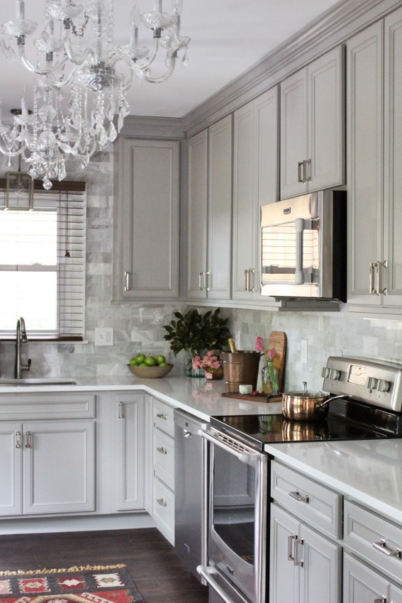 Classic Traditional Gray Gold and Marble Kitchen Renovation - Diamond Cabinets - DIY Before and After Photos