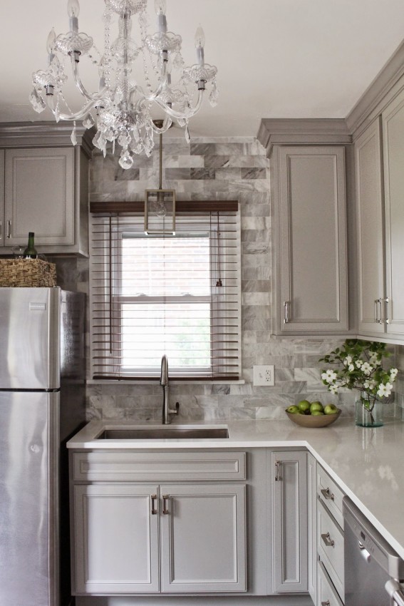 Classic Traditional Gray Gold and Marble Kitchen Renovation - Diamond Cabinets - DIY Before and After Photos